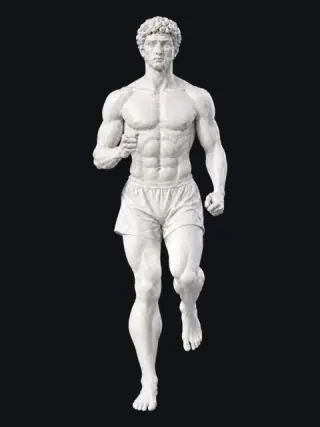 The same marble statue running with his feet pointing straight ahead: the ideal, with no muscle glowing.